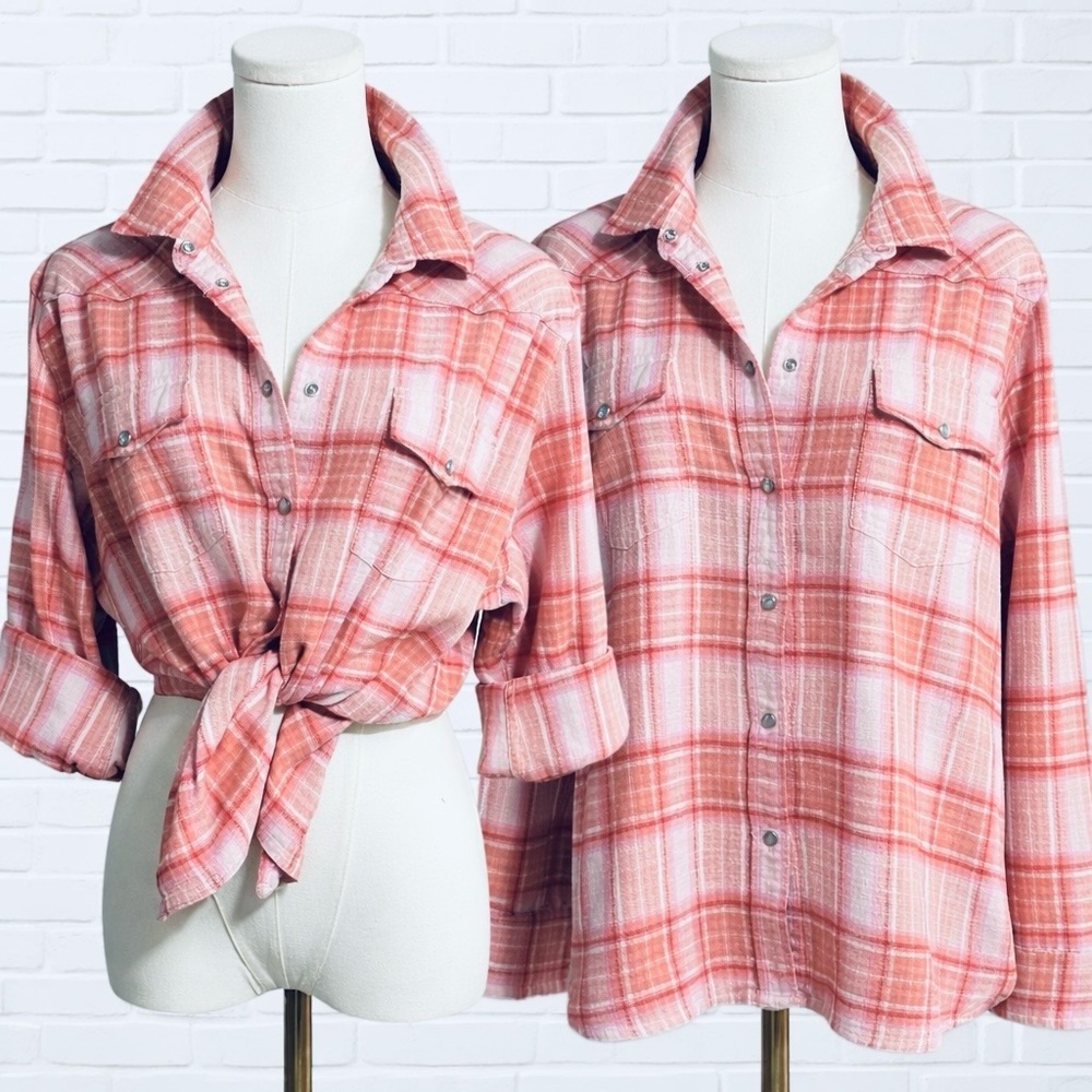 J.Crew Pink Pearl Snap Plaid Soft Cotton Flannel Shirt Classic Preppy Layering